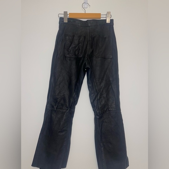 Sandro Paris Black Poesie Lamb Leather Flared Leg Crop Pants Women's US 2 capri - Picture 4 of 13